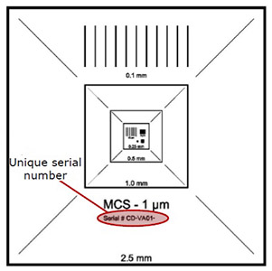 EM-Tec MCS-1CF zertifizierter Kalibrierstandard, 2,5 mm bis 1 µm